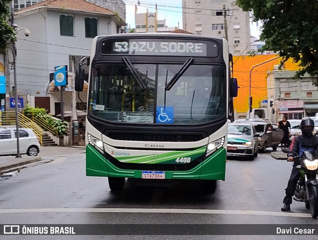 Viação Piracicabana Santos 4408 na cidade de Santos, São Paulo, Brasil, por Davi Cesar. Número da foto: #12729425.