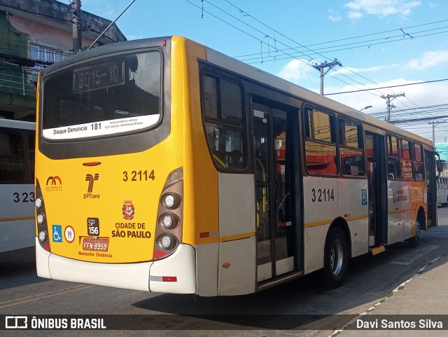 Viação Metrópole Paulista - Zona Leste 3 2114 na cidade de São Paulo, São Paulo, Brasil, por Davi Santos Silva. Número da foto: #12745473.