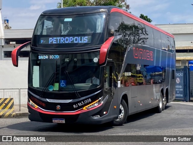 Transportes Única Petrópolis RJ 163.008 na cidade de Rio de Janeiro, Rio de Janeiro, Brasil, por Bryan Sutter. Número da foto: #12753001.