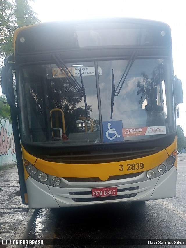 Viação Metrópole Paulista - Zona Leste 3 2839 na cidade de São Paulo, São Paulo, Brasil, por Davi Santos Silva. Número da foto: #12760573.