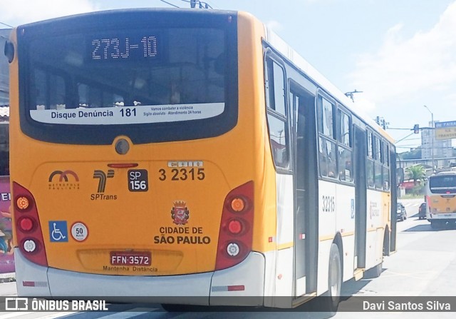 Viação Metrópole Paulista - Zona Leste 3 2315 na cidade de São Paulo, São Paulo, Brasil, por Davi Santos Silva. Número da foto: #12701623.