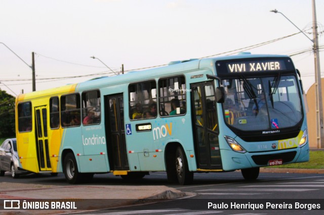 TCGL - Transportes Coletivos Grande Londrina 1114 na cidade de Londrina, Paraná, Brasil, por Paulo Henrique Pereira Borges. Número da foto: #12817206.