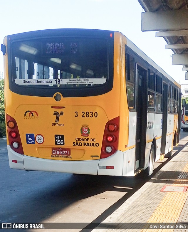 Viação Metrópole Paulista - Zona Leste 3 2830 na cidade de São Paulo, São Paulo, Brasil, por Davi Santos Silva. Número da foto: #12817551.
