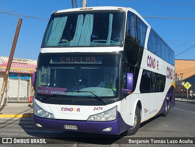 Condorbus 2474 na cidade de El Tabo, San Antonio, Valparaíso, Chile, por Benjamín Tomás Lazo Acuña. Número da foto: #12822821.