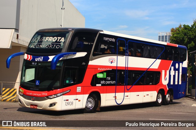 UTIL - União Transporte Interestadual de Luxo 13908 na cidade de Rio de Janeiro, Rio de Janeiro, Brasil, por Paulo Henrique Pereira Borges. Número da foto: #12839283.