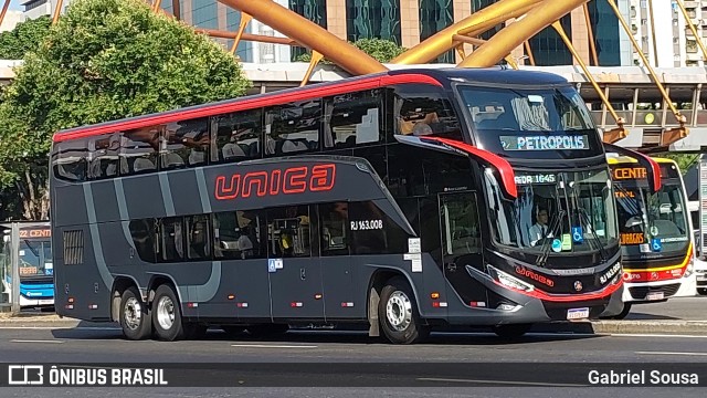 Transportes Única Petrópolis RJ 163.008 na cidade de Rio de Janeiro, Rio de Janeiro, Brasil, por Gabriel Sousa. Número da foto: #12837953.