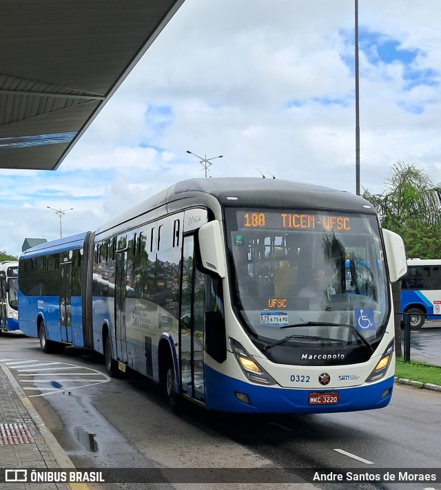 Transol Transportes Coletivos 0322 na cidade de Florianópolis, Santa Catarina, Brasil, por Andre Santos de Moraes. Número da foto: #12794024.