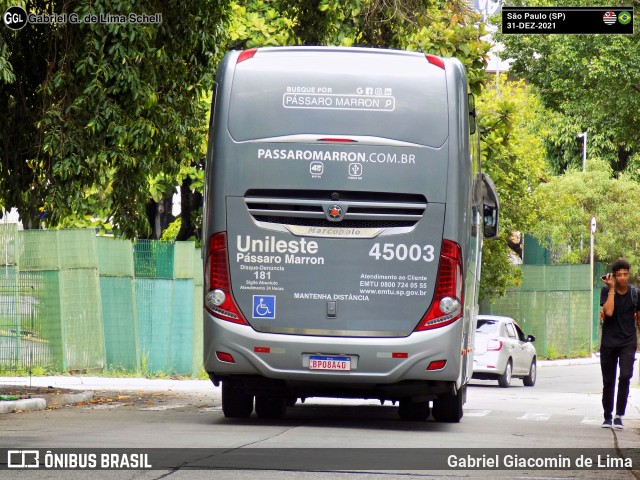 Empresa de Ônibus Pássaro Marron 45003 na cidade de São Paulo, São Paulo, Brasil, por Gabriel Giacomin de Lima. Número da foto: #12803864.