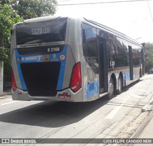 Viação Paratodos > São Jorge > Metropolitana São Paulo > Mobibrasil 6 3168 na cidade de São Paulo, São Paulo, Brasil, por LUIS FELIPE CANDIDO NERI. Número da foto: #12885382.