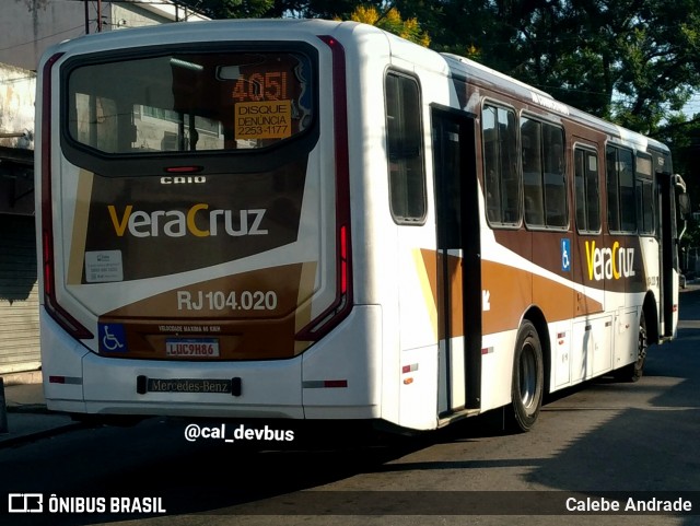 Auto Ônibus Vera Cruz RJ 104.020 na cidade de Duque de Caxias, Rio de Janeiro, Brasil, por Calebe Andrade. Número da foto: #12850828.