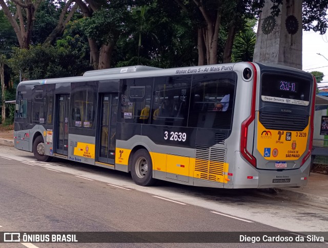 Viação Metrópole Paulista - Zona Leste 3 2639 na cidade de São Paulo, São Paulo, Brasil, por Diego Cardoso da Silva. Número da foto: #12897899.