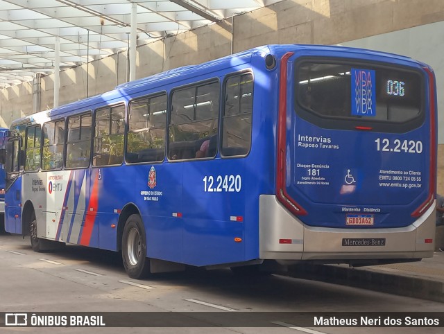 Auto Viação Bragança Metropolitana > Viação Raposo Tavares 12.2420 na cidade de São Paulo, São Paulo, Brasil, por Matheus Neri dos Santos. Número da foto: #12898745.