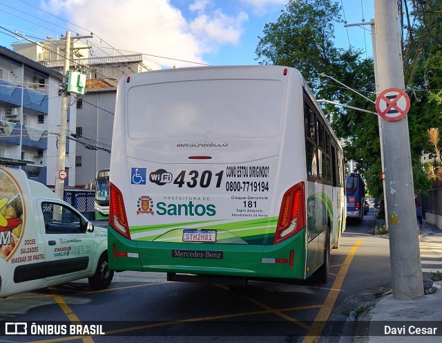 Viação Piracicabana Santos 4301 na cidade de Santos, São Paulo, Brasil, por Davi Cesar. Número da foto: #12900462.