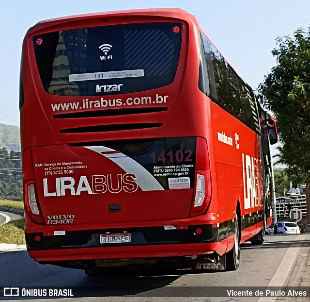 Lirabus 14102 na cidade de Aparecida, São Paulo, Brasil, por Vicente de Paulo Alves. Número da foto: #12907649.