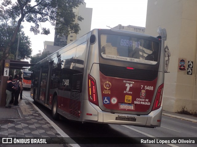 Nova Paineira Transportes Urbanos S.A 7 5408 na cidade de São Paulo, São Paulo, Brasil, por Rafael Lopes de Oliveira. Número da foto: #12905086.