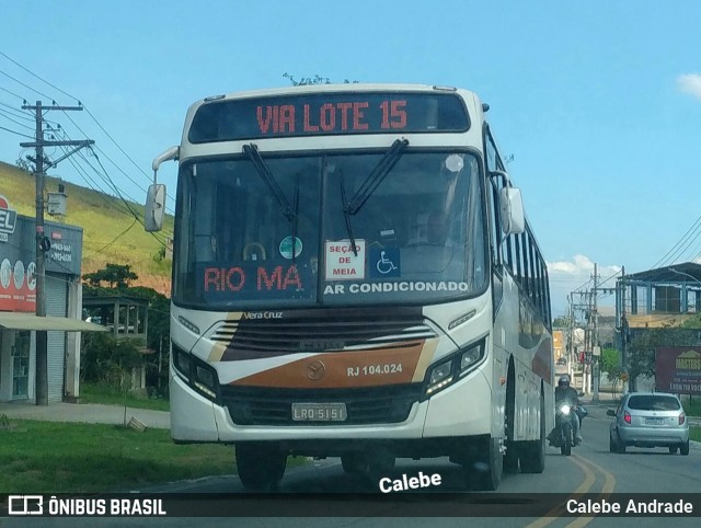 Auto Ônibus Vera Cruz RJ 104.024 na cidade de Magé, Rio de Janeiro, Brasil, por Calebe Andrade. Número da foto: #12921480.