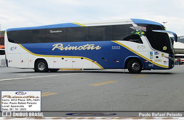 Primotur Transportes e Turismo 4012 na cidade de Aparecida, São Paulo, Brasil, por Paulo Rafael Peixoto. Número da foto: #12961673.