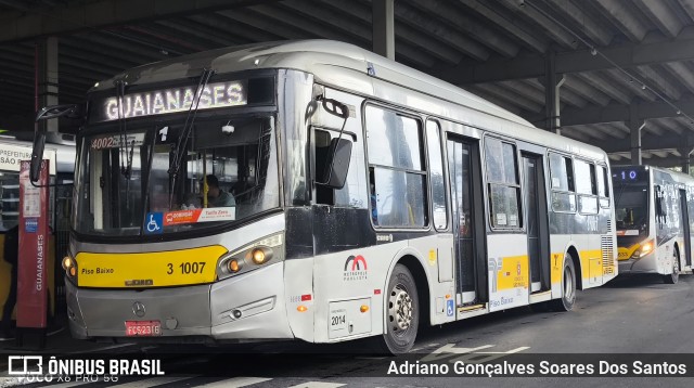 Viação Metrópole Paulista - Zona Leste 3 1007 na cidade de São Paulo, São Paulo, Brasil, por Adriano Gonçalves Soares Dos Santos. Número da foto: #12984062.