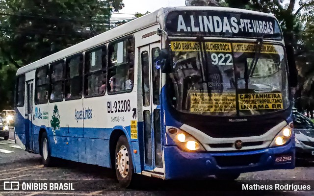Transportes Águas Lindas BL-92208 na cidade de Belém, Pará, Brasil, por Matheus Rodrigues. Número da foto: #12996548.