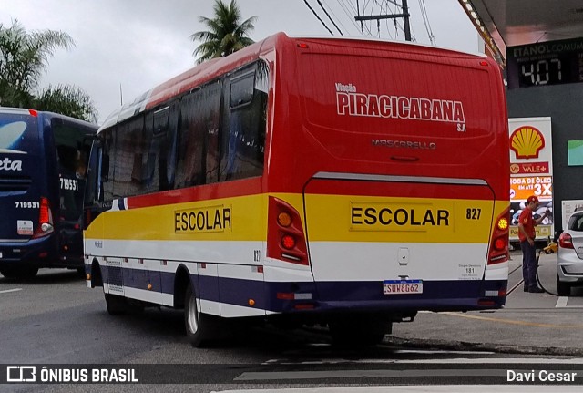 Viação Piracicabana 827 na cidade de Santos, São Paulo, Brasil, por Davi Cesar. Número da foto: #13002080.