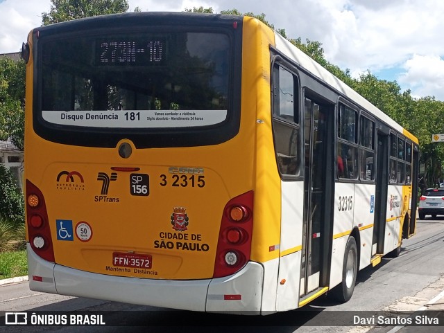 Viação Metrópole Paulista - Zona Leste 3 2315 na cidade de São Paulo, São Paulo, Brasil, por Davi Santos Silva. Número da foto: #12943495.