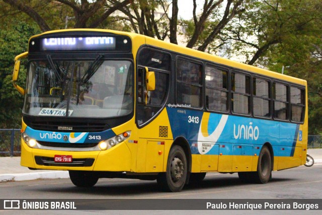 Viação União 3413 na cidade de Muriaé, Minas Gerais, Brasil, por Paulo Henrique Pereira Borges. Número da foto: #12947179.