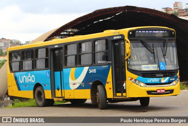 Viação União 3415 na cidade de Muriaé, Minas Gerais, Brasil, por Paulo Henrique Pereira Borges. Número da foto: #12947184.