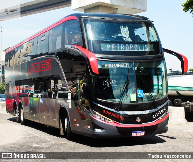 Transportes Única Petrópolis RJ 163.008 na cidade de Rio de Janeiro, Rio de Janeiro, Brasil, por Tadeu Vasconcelos. Número da foto: #13046476.
