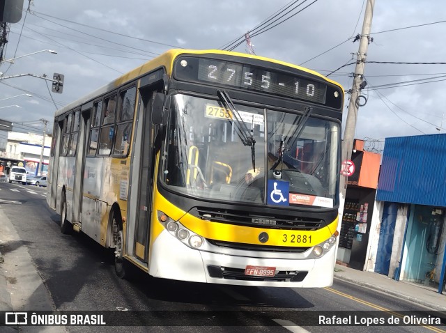 Viação Metrópole Paulista - Zona Leste 3 2881 na cidade de São Paulo, São Paulo, Brasil, por Rafael Lopes de Oliveira. Número da foto: #13050179.