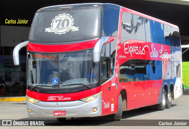Expresso São Luiz 7660 na cidade de Goiânia, Goiás, Brasil, por Carlos Júnior. Número da foto: #13058205.