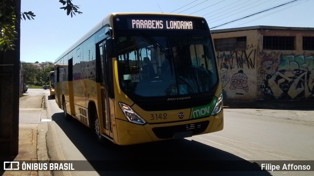 TCGL - Transportes Coletivos Grande Londrina 3142 na cidade de Londrina, Paraná, Brasil, por Filipe Affonso. Número da foto: #13010775.