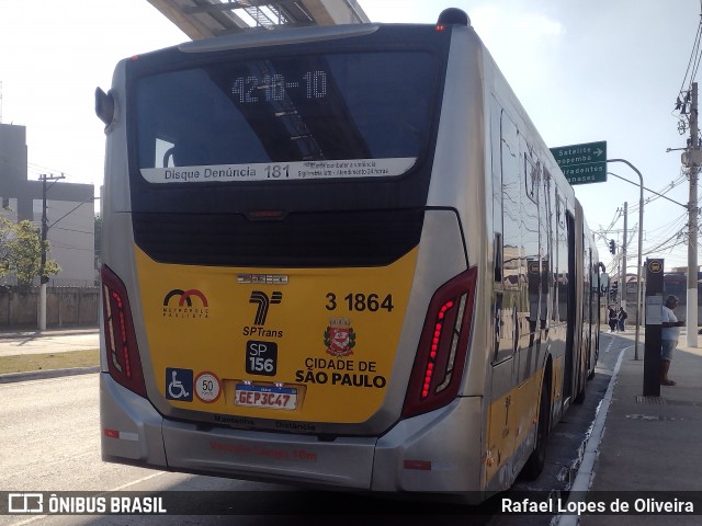 Viação Metrópole Paulista - Zona Leste 3 1864 na cidade de São Paulo, São Paulo, Brasil, por Rafael Lopes de Oliveira. Número da foto: #13060147.