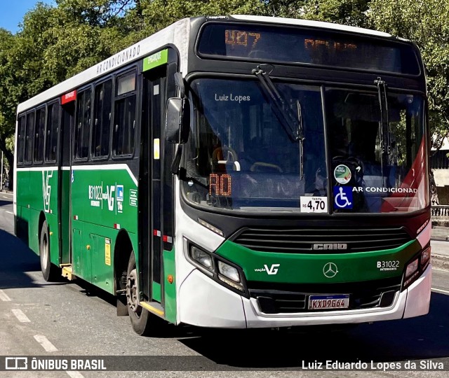 Viação VG B31022 na cidade de Rio de Janeiro, Rio de Janeiro, Brasil, por Luiz Eduardo Lopes da Silva. Número da foto: #13060207.