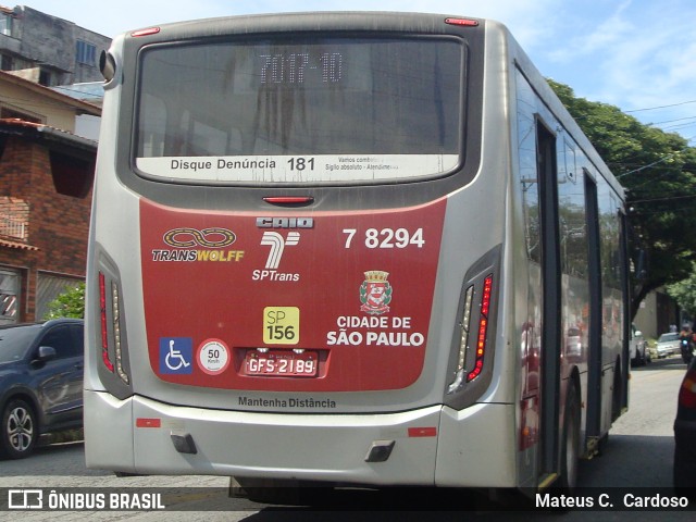 Transwolff Transportes e Turismo 7 8294 na cidade de São Paulo, São Paulo, Brasil, por Mateus C.  Cardoso. Número da foto: #13068117.