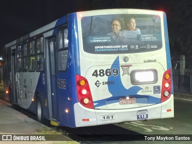 Onicamp Transporte Coletivo 4869 na cidade de Campinas, São Paulo, Brasil, por Tony Maykon Santos. Número da foto: #13079290.