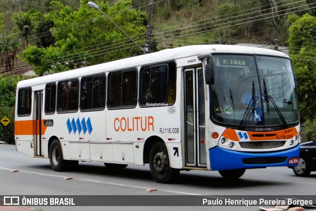Colitur Transportes Rodoviários RJ 116.008 na cidade de Piraí, Rio de Janeiro, Brasil, por Paulo Henrique Pereira Borges. Número da foto: #13086324.