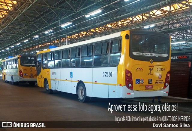 Viação Metrópole Paulista - Zona Leste 3 2830 na cidade de São Paulo, São Paulo, Brasil, por Davi Santos Silva. Número da foto: #13091154.