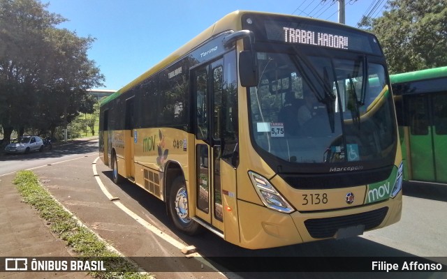 TCGL - Transportes Coletivos Grande Londrina 3138 na cidade de Londrina, Paraná, Brasil, por Filipe Affonso. Número da foto: #13019177.