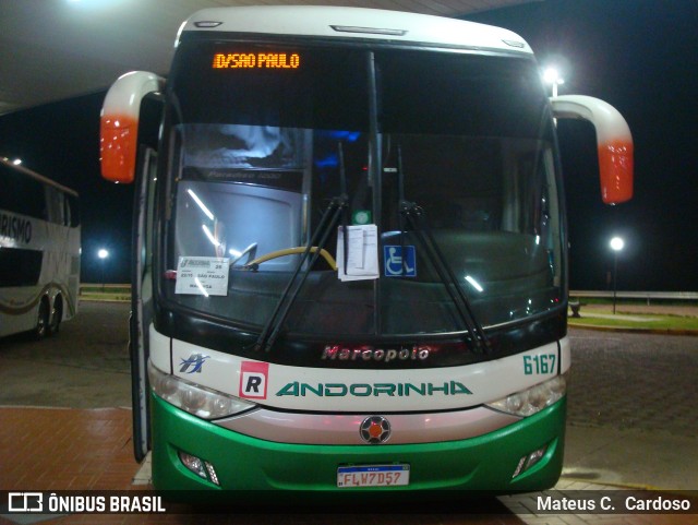 Empresa de Transportes Andorinha 6167 na cidade de Santa Cruz do Rio Pardo, São Paulo, Brasil, por Mateus C.  Cardoso. Número da foto: #13022625.