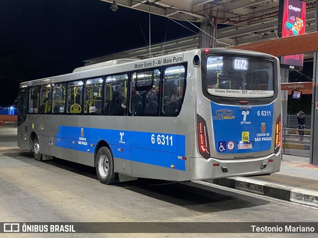 Transwolff Transportes e Turismo 6 6311 na cidade de São Paulo, São Paulo, Brasil, por Teotonio Mariano. Número da foto: #13133972.