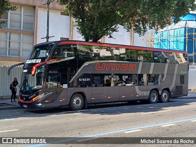 Transportes Única Petrópolis RJ 163.011 na cidade de Rio de Janeiro, Rio de Janeiro, Brasil, por Michel Soares da Rocha. Número da foto: #13141836.