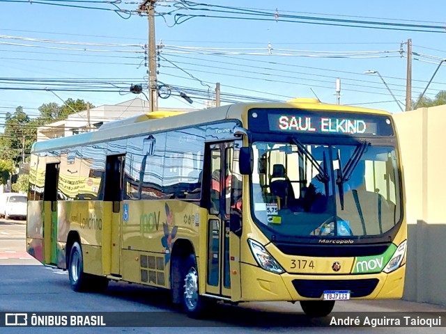 TCGL - Transportes Coletivos Grande Londrina 3174 na cidade de Londrina, Paraná, Brasil, por André Aguirra Taioqui. Número da foto: #13145846.