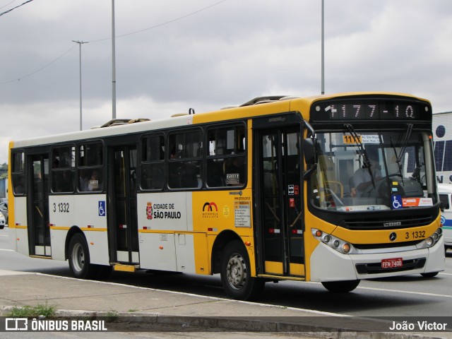 Viação Metrópole Paulista - Zona Leste 3 1332 na cidade de São Paulo, São Paulo, Brasil, por João Victor. Número da foto: #13095719.