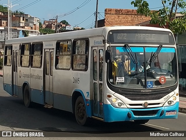 Expresso Metropolitano Transportes 2605 na cidade de Salvador, Bahia, Brasil, por Matheus Calhau. Número da foto: #13155398.
