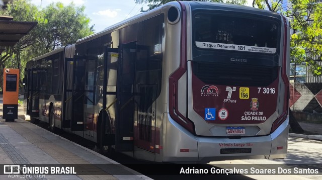 Viação Metrópole Paulista - Zona Sul 7 3016 na cidade de São Paulo, São Paulo, Brasil, por Adriano Gonçalves Soares Dos Santos. Número da foto: #13161478.