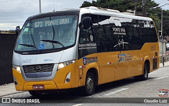 Transporte Coletivo Estrela 34502 na cidade de Florianópolis, Santa Catarina, Brasil, por Claudio Luiz. Número da foto: #13170255.