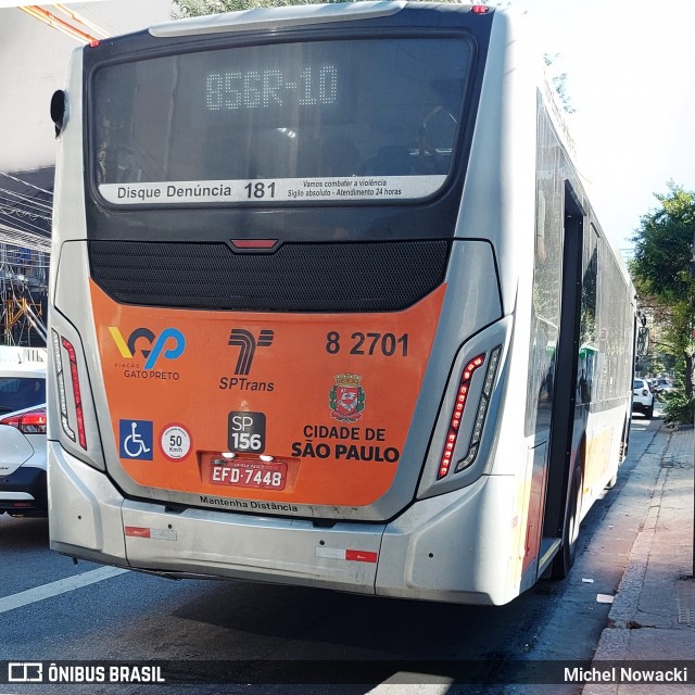 Viação Gato Preto 8 2701 na cidade de São Paulo, São Paulo, Brasil, por Michel Nowacki. Número da foto: #13170618.