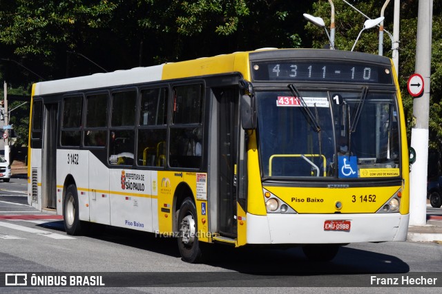 Viação Metrópole Paulista - Zona Leste 3 1452 na cidade de São Paulo, São Paulo, Brasil, por Franz Hecher. Número da foto: #13175164.