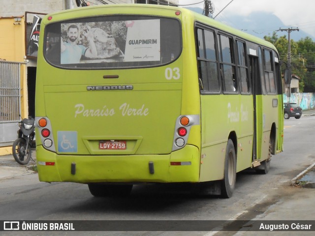 Viação Paraíso Verde 03 na cidade de Guapimirim, Rio de Janeiro, Brasil, por Augusto César. Número da foto: #13178036.