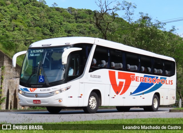 Viação Teresópolis RJ 203.081 na cidade de Petrópolis, Rio de Janeiro, Brasil, por Leandro Machado de Castro. Número da foto: #13111669.